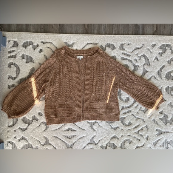 Lucky Brand Brown Balloon Sleeve Cardigan Sweater Sz L - Picture 3 of 4